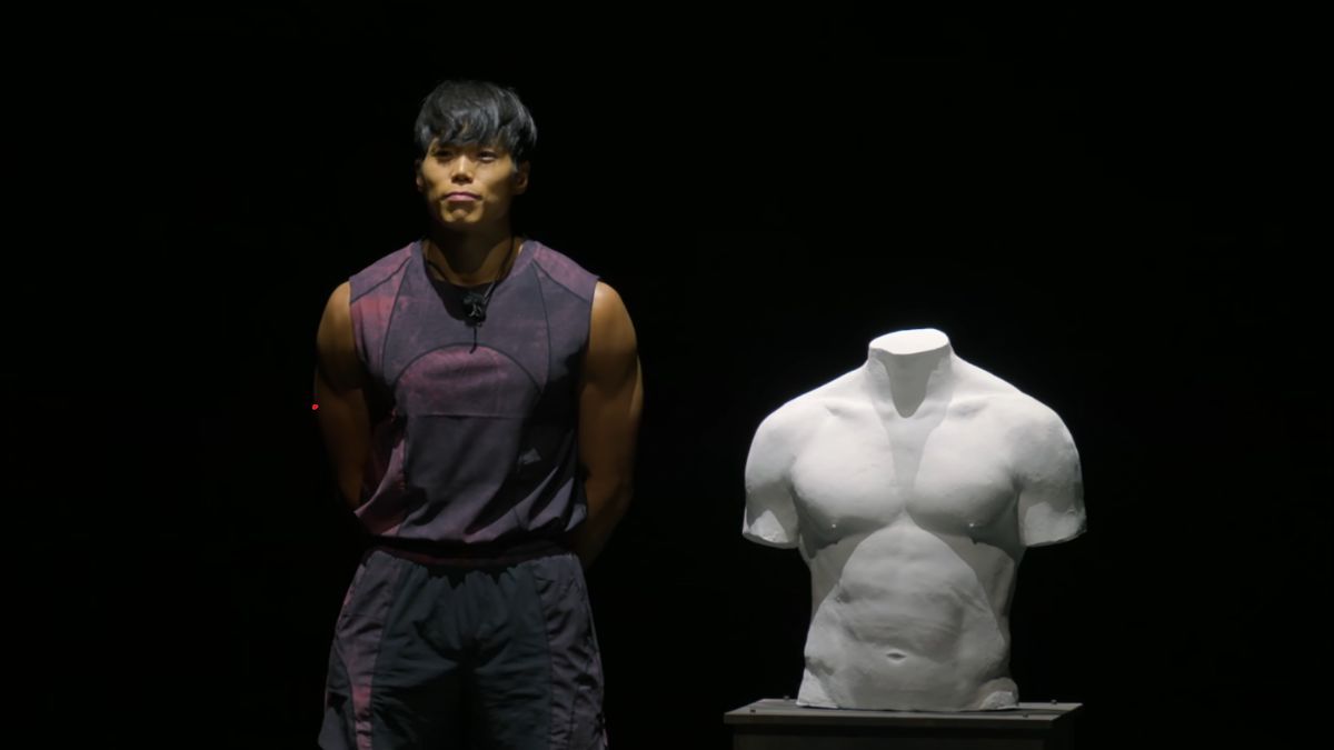 Season 2 finale: Amotti beside his torso cast.